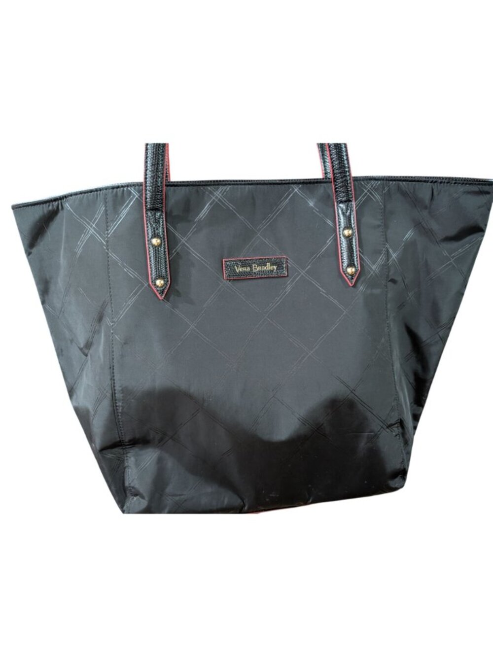 Vera Bradley Black Nylon Quilted Tote Bag With Printed Interior & Double Strap H - Picture 2 of 6